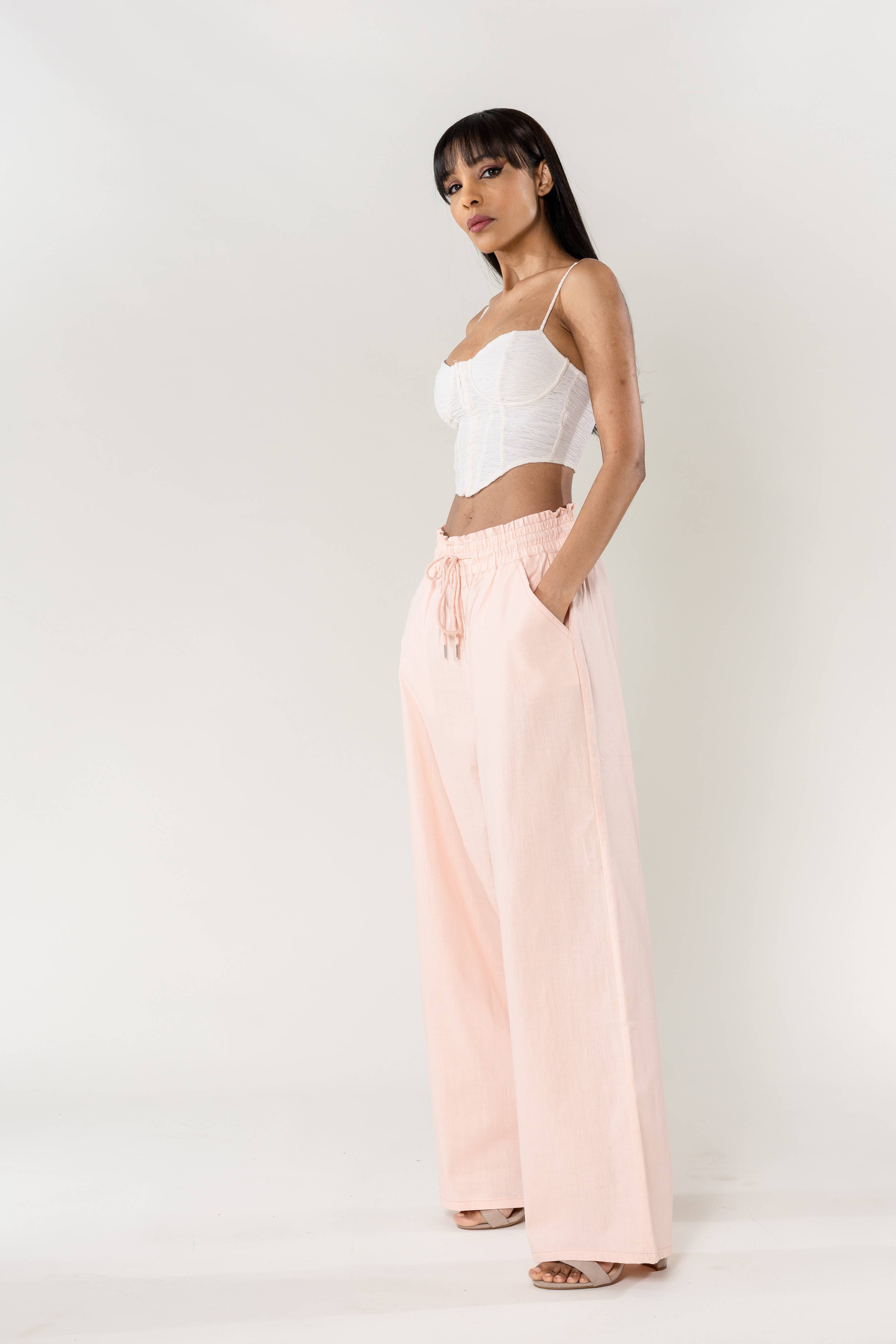Nina Carter - Wholesale Pants - Women's - Nina Carter linen-style pants with elastic waistband A00129