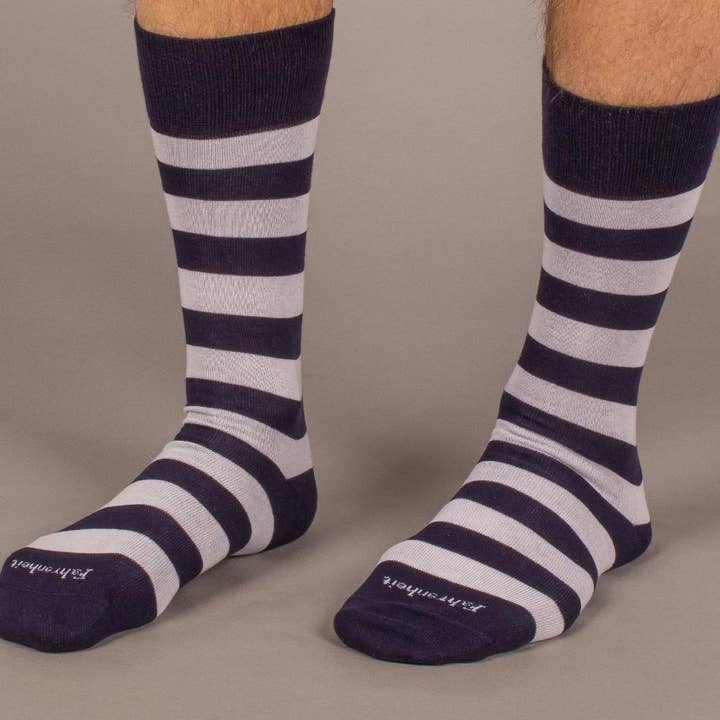 Crew strømpe i bomuld til mænd | Rugby Stripe Navy/Lt.grå for engroshandel hos Fahrenheit
