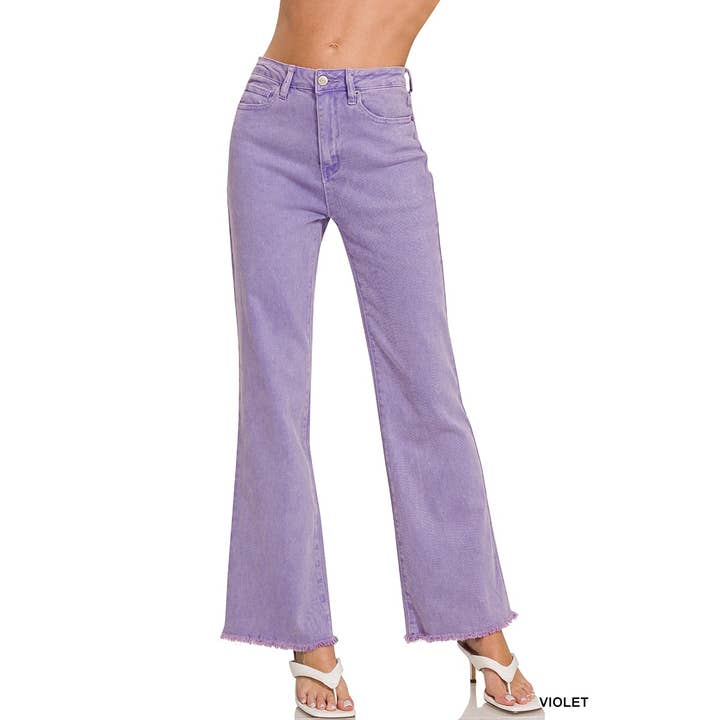 Apolline - Wholesale Jeans - Women's - ACID WASHED FRAYED CUTOFF HEM STRAIGHT WIDE PANTS14