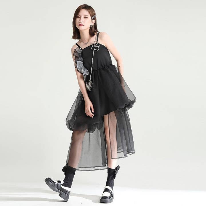 Loose Slimming Puffy Maxi Skirt Paneled Sleeveless Dress for wholesale by MoodGold