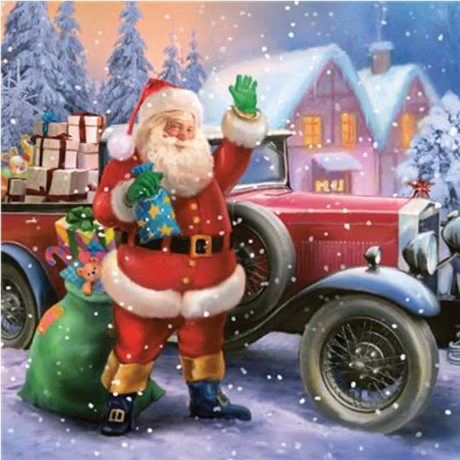 Santa & Vintage Car Lunch Napkins - Christmas Paper Napkins for wholesale by European Excellency