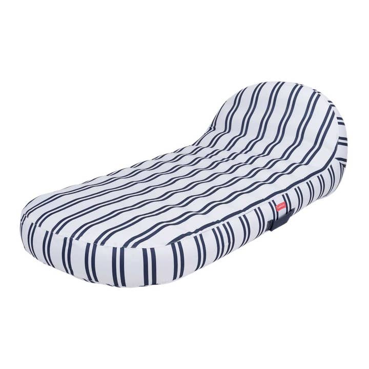 White individual lounger float with blue stripes for wholesale by Flamingueo