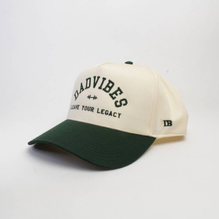 Dadbod Apparel - Wholesale Baseball Cap - Men's - DadVibes 5 Panel Hat (Cream/Green)