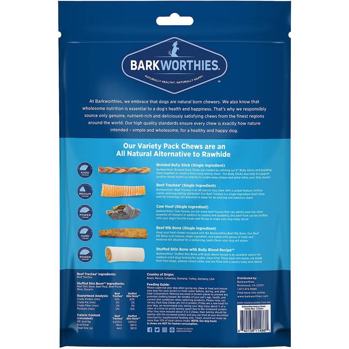 Pet Palette Distribution - Wholesale Pet Bone/Rawhide - Dog - Barkworthies Medium Variety Pack1