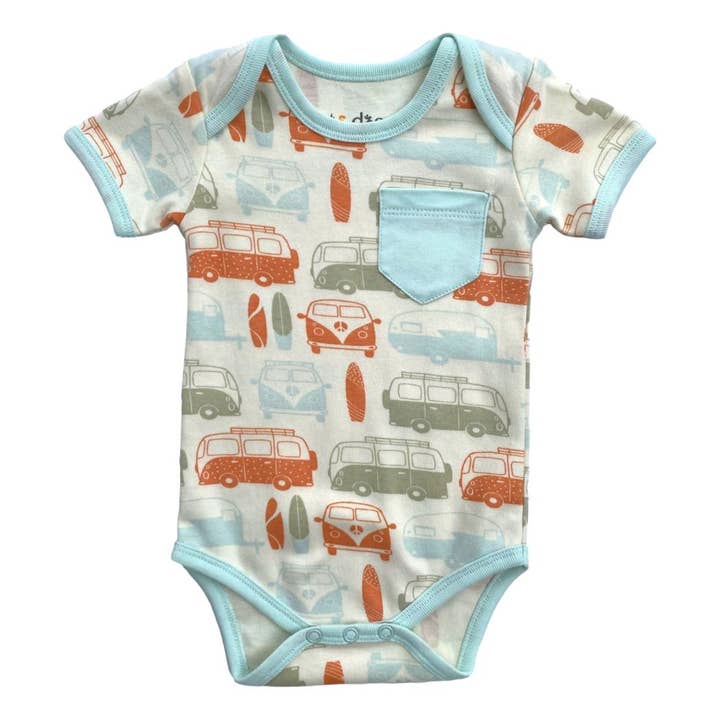Organic Cotton Short Sleeve Bodysuit - Vintage Bus for wholesale by Cat & Dogma