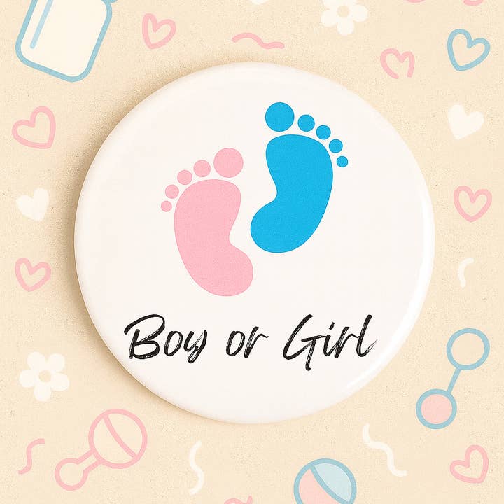 Magnetic Soul - Wholesale Lapel Pin/Button - Gender Reveal Party Button – Boy or Girl Footprint Design3