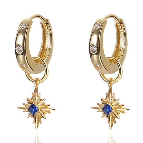 Boucles d'oreilles en argent 925 avec étoile bleue et zircone pour la vente par PARAGON CAT