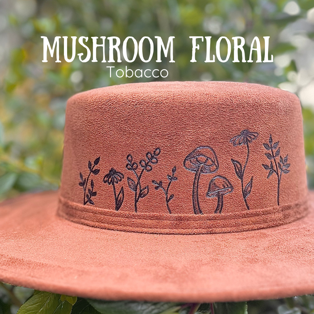 Pacific Wren Art & Design - Wholesale Fedora - Women's - Wood-Burned Wide Brim Hat - Floral Collection1