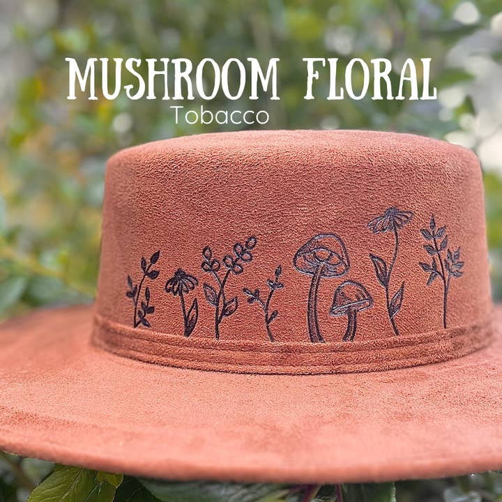 Pacific Wren Art & Design - Wholesale Fedora - Women's - Wood-Burned Wide Brim Hat - Floral Collection1