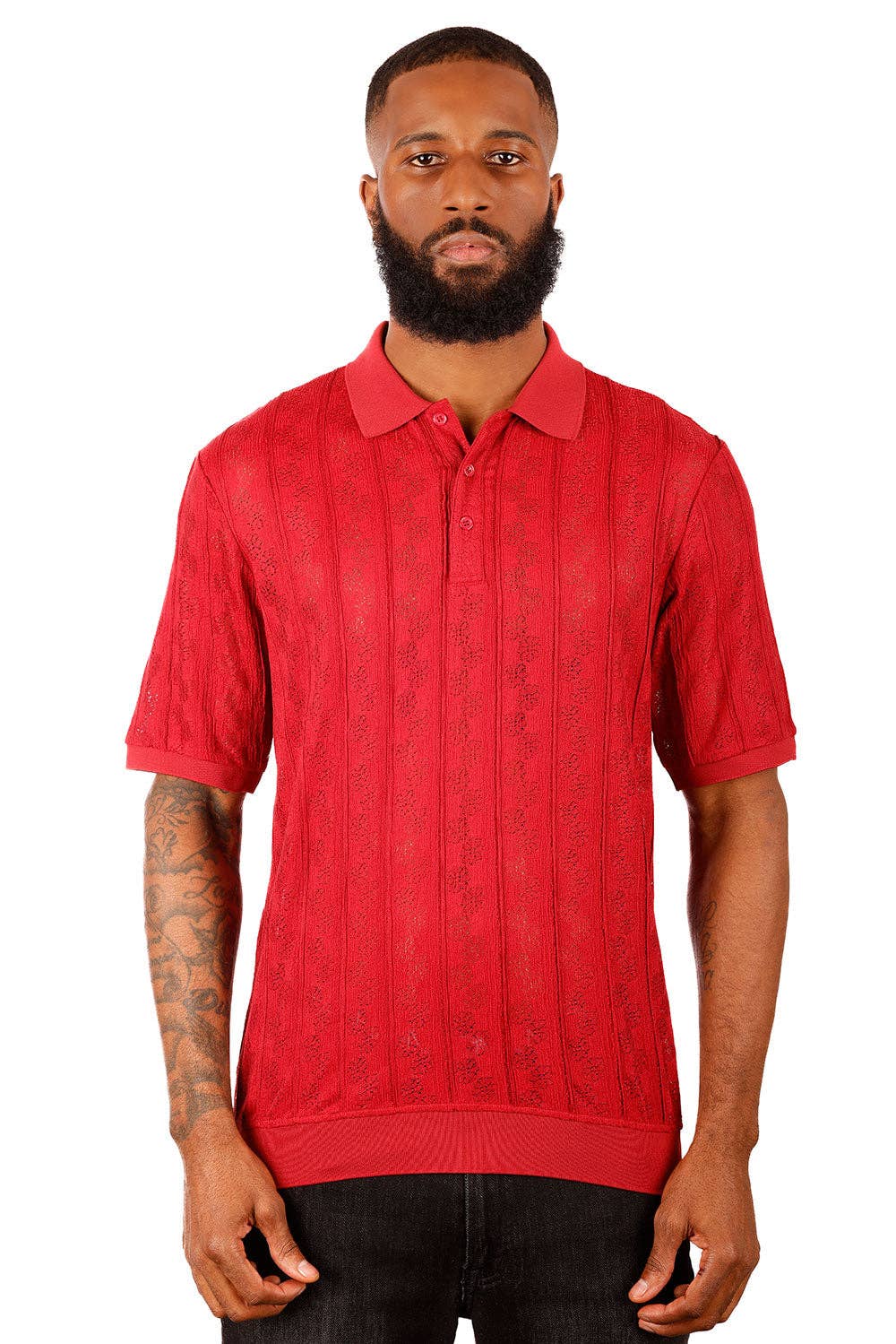 BARABAS - Venta al por mayor Polo - Hombre - Camisas tipo polo de manga corta con diseño floral de crochet para hombre 3P1815