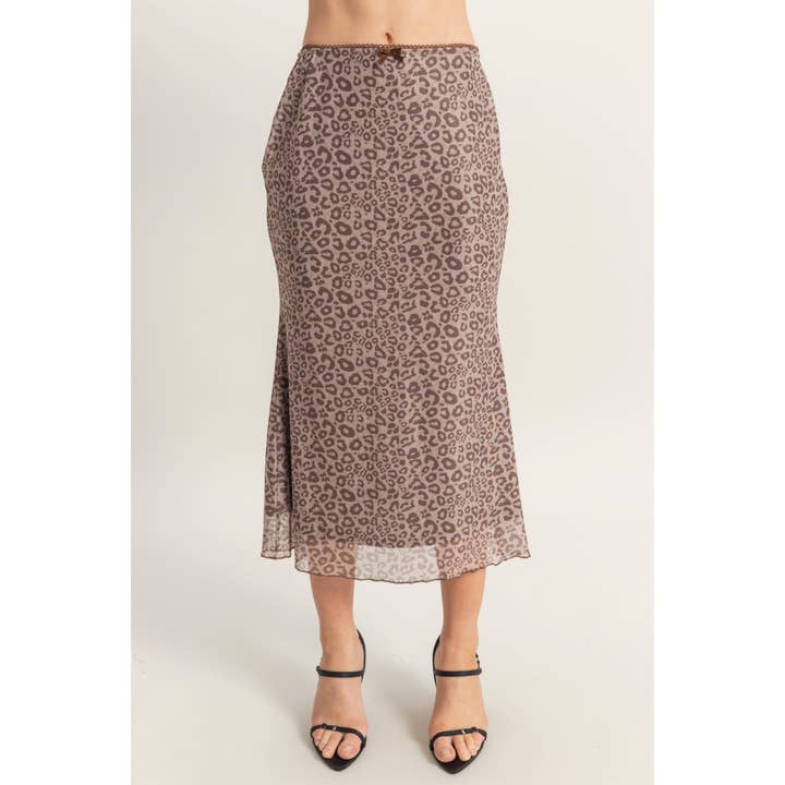 BROWN LEOPARD HF25C765-SET-Leopard Mesh Cami Top And Skirt Set for wholesale on Faire