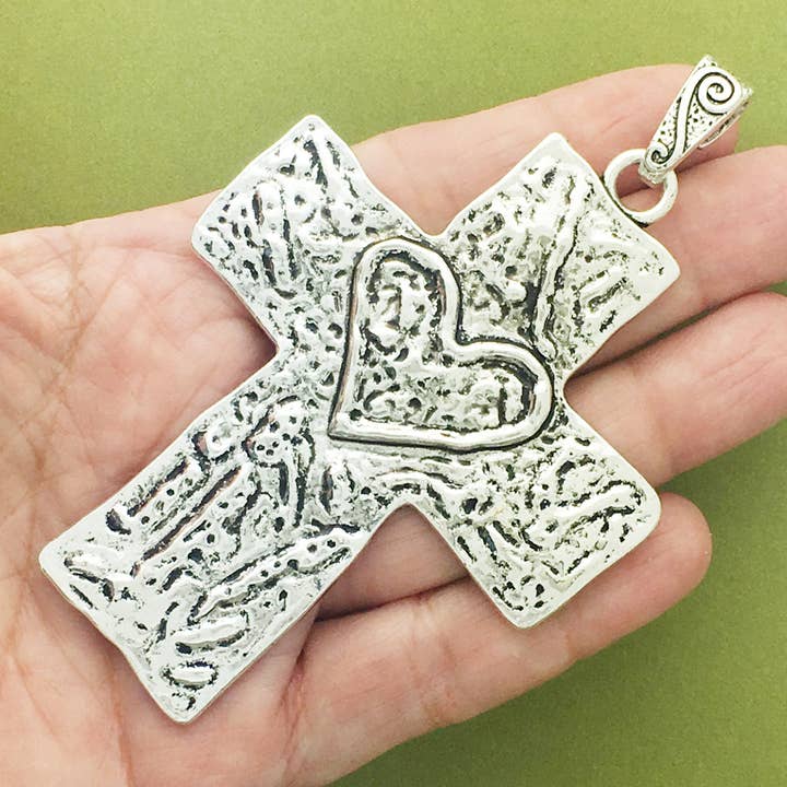 Treasure Island Jewelry - Wholesale Individual Charm/Pendant - Hammered Cross Charm Pendant in Silver by TIJC
