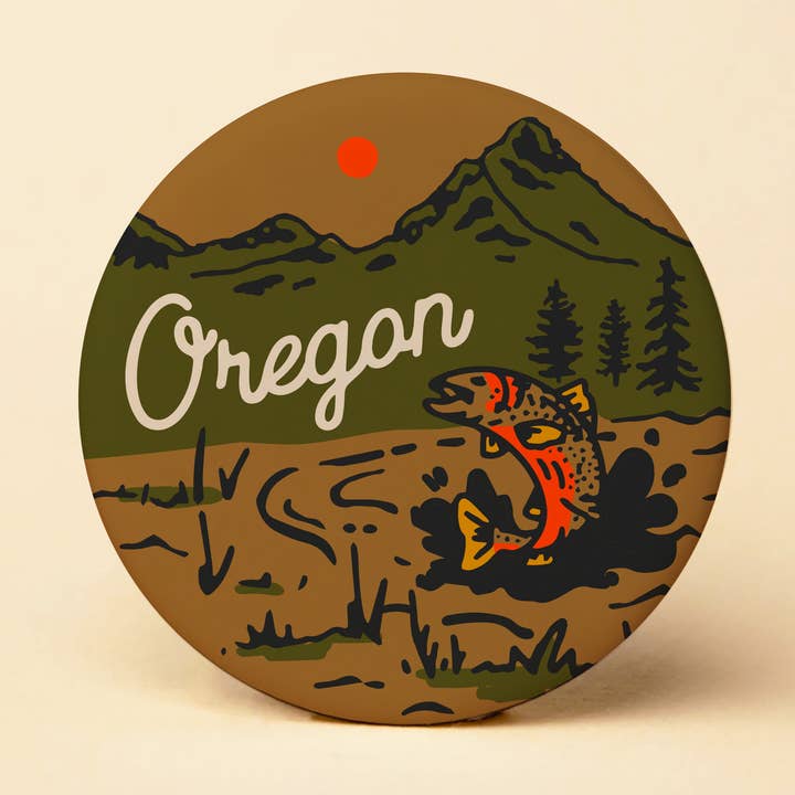 Oregon Trout Round Magnet for wholesale by Tender Loving Empire