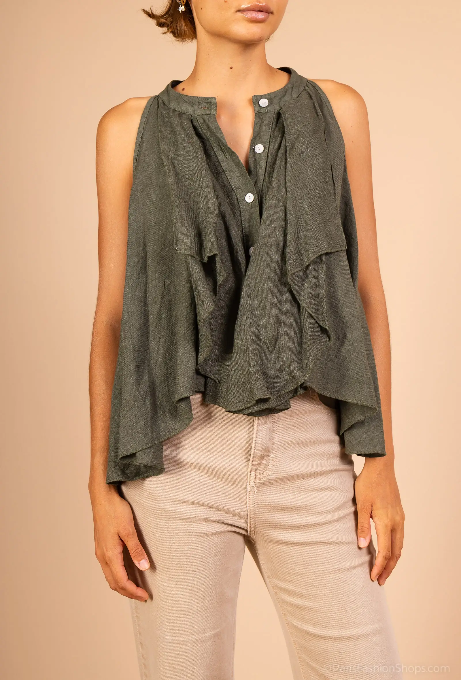 Shyloh - Wholesale Button Down Shirt - Women's - Ruffled linen top 158197
