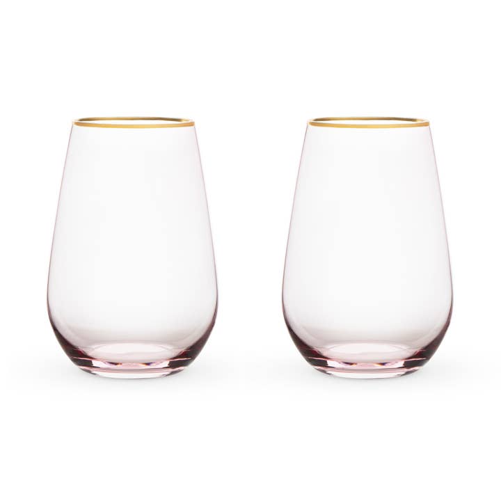 Rose Crystal Gold Rimmed Stemless Wine Glasses Set of 2 for wholesale by Twine