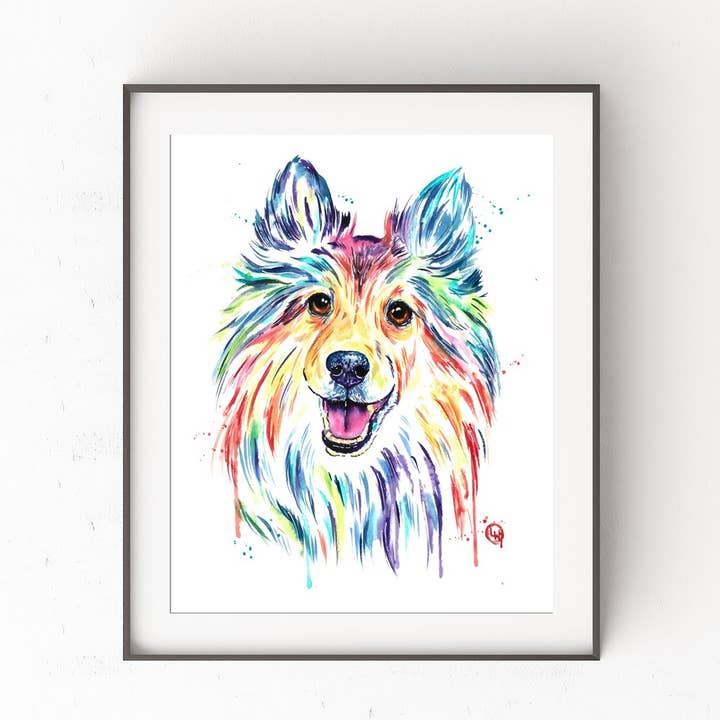 Sheltie Kunstdruck - Shetland Sheepdog, Collie, bunt für den Großhandel von Whitehouse Art