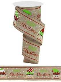 2.5"X10YD PEEKING ELF ON ROYAL - LT BEIGE/RED/GREEN - RGA19081C for wholesale by General Wholesale Inc