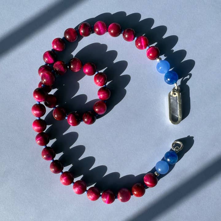 NEW! Fuchsia Flash: Tigers Eye, Chalcedony and Kyanite - Natural Gemstone Beaded Necklace for wholesale by SOLO jewelry