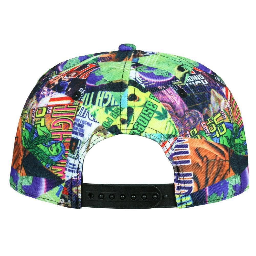 Multi High Times Covers Pattern Snapback Hat for wholesale on Faire2