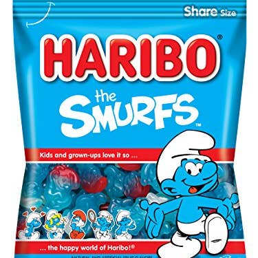 Haribo Gummy Smurfs Peg Bag 4 oz Single Bag for wholesale by Shop The King