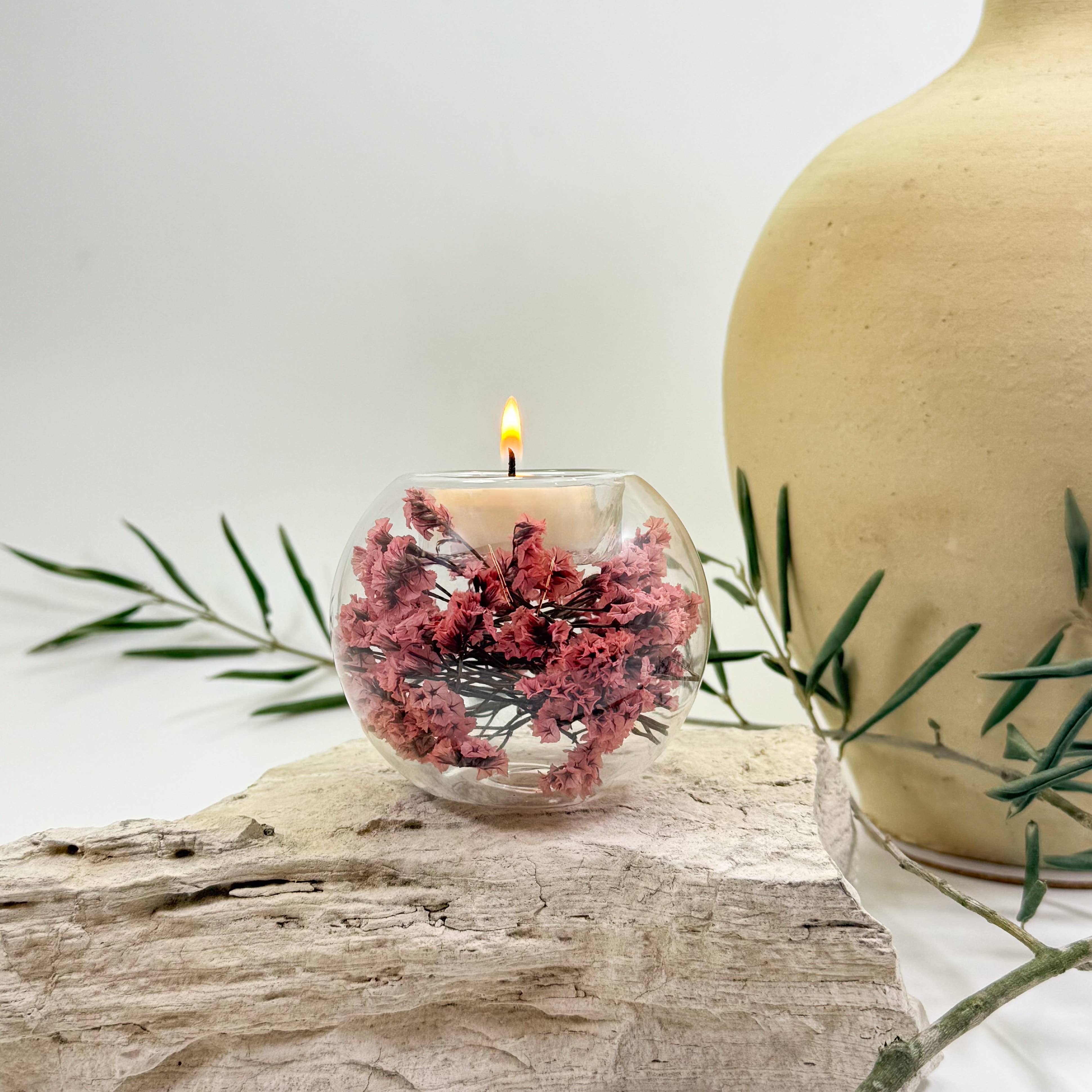 Suko Stones by MB - Wholesale Candle Holder - Saku Hana Candle with Dried Flowers - Small2
