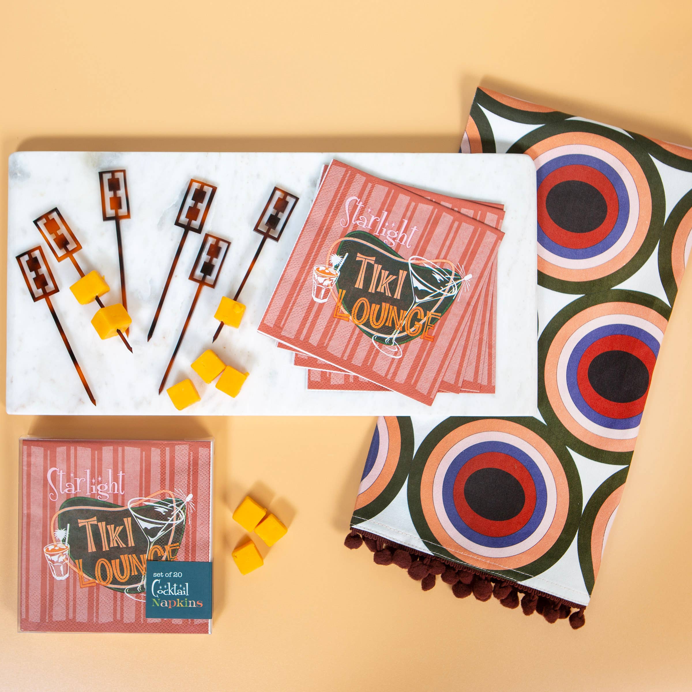 Mod Lounge Paper Company – wholesale Tea towel – Vintage Tiki Time Luau Bar Towel with Trim4