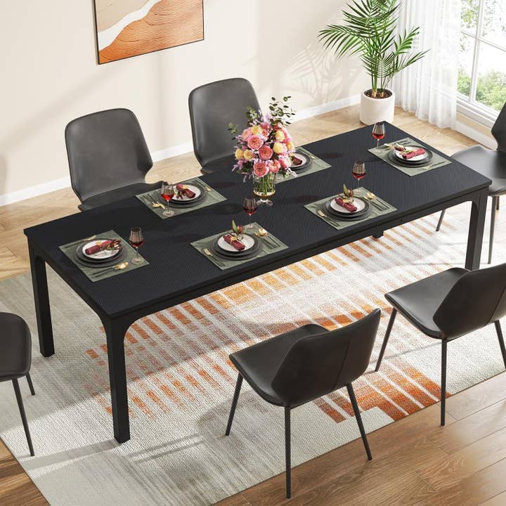 Black 78 Inch Rectangle Dining Table For 6 To 8 People for wholesale on Faire2