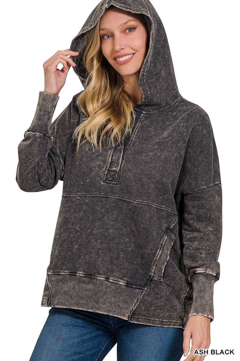 42POPS - Vente Sweat à capuche – femme - Sweat à capuche en molleton français délavé à l'acide avec poche kangourou.0