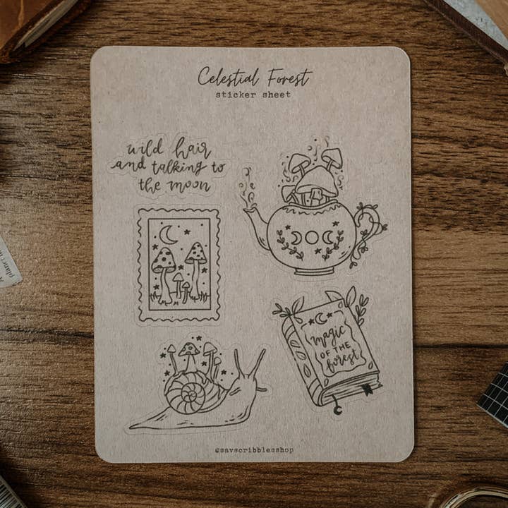 Feuille d'autocollants Forêt Céleste pour la vente par Savannah Scribbles Shop