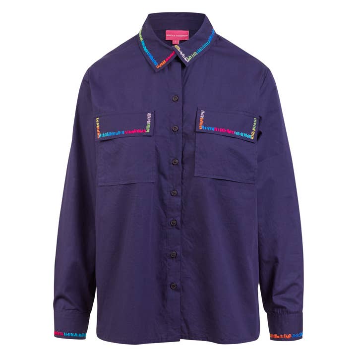 Forudbestil Regnbue Håndbroderi Marineblå Skjorte for engroshandel hos Rebecca Thompson