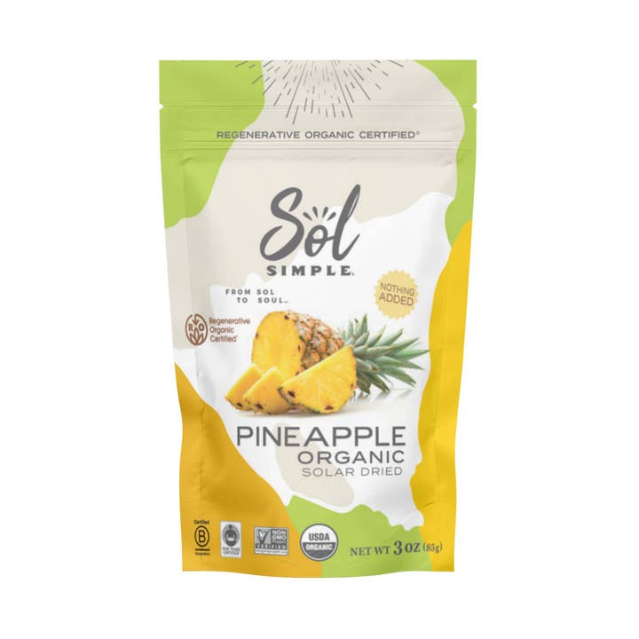 Regenerative Organic Certified Solar Dried Pineapple - 3oz for wholesale by Sol Simple
