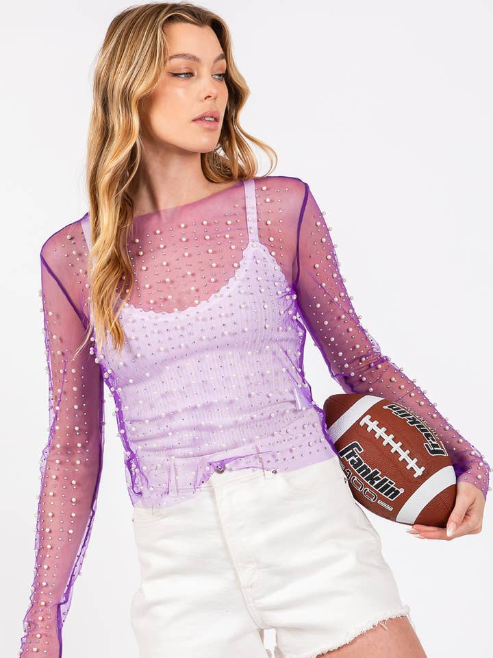 Rhinestone Studded Long Sleeve Top for wholesale by Sewn and Seen