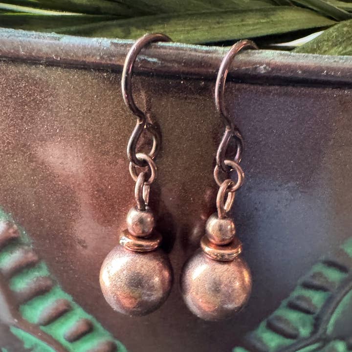 Pink Glass Drop Earrings, Dusty Rose Czech Bead & Copper for wholesale by Vintage Earth