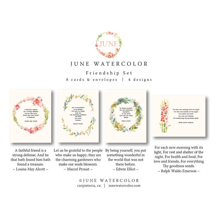 June Watercolor - Wholesale Friendship Card - Friendship ASSORTED CARD SET