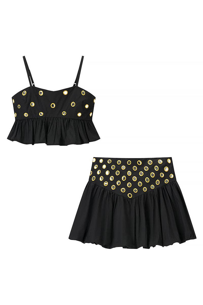 Mccolin – Engroshandel Top- og nederdelsæt - Dame – Polkaprikket sæt med spaghetti-stropper2