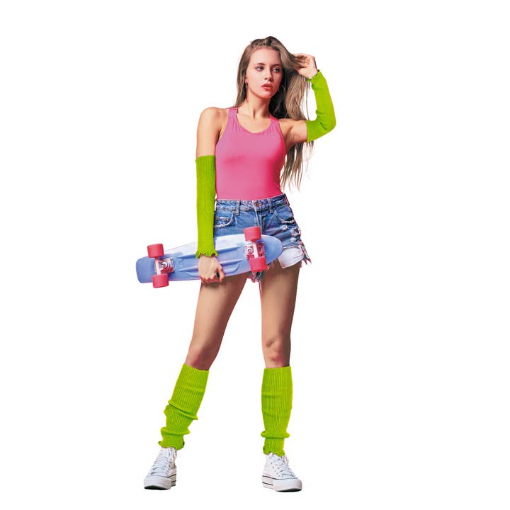 Party Pro – Engroshandel Kostume - Voksen – FLUORESCERENDE GRØNNE STRIKKEDE MANCHETTER/GAMACHER X2