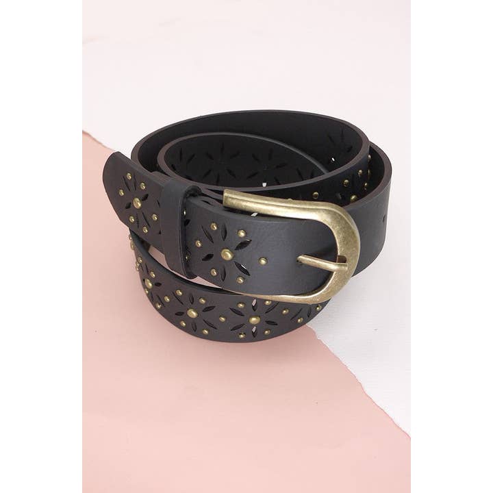 JOSSLYN by wall to wall - Wholesale Belt - Women's - FLOWER CUTOUT CLASSIC BUCKLE BELTS | 40BT615