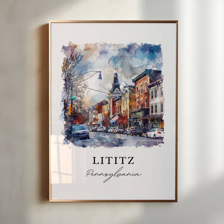 Premium Travel Art - Wholesale Art Print - Lititz PA Wall Art, Lancaster County Print, Lititz Watercolor, Lititz Pennsylvania Gift,0