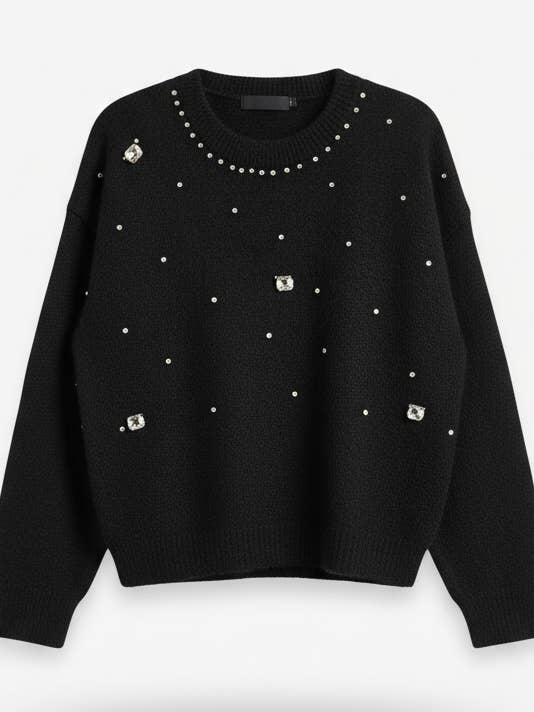 Camisola de Malha Ornamentada Pulôver com Missangas Glamouroso por atacado de CCIC New York