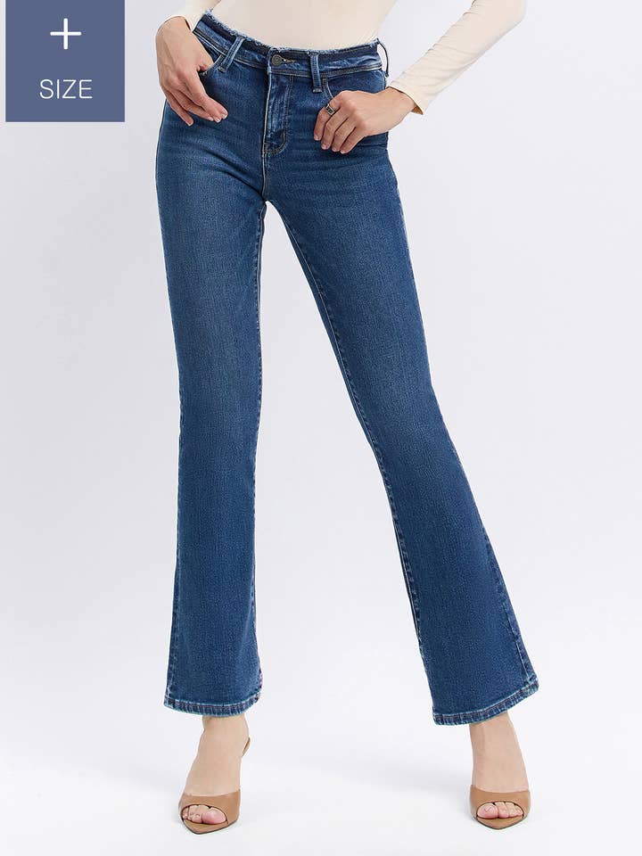 AMETHYST PLUS MID RISE SEAMLESS WAISTBAND BOOTCUT JEANS T6105-P for wholesale on Faire