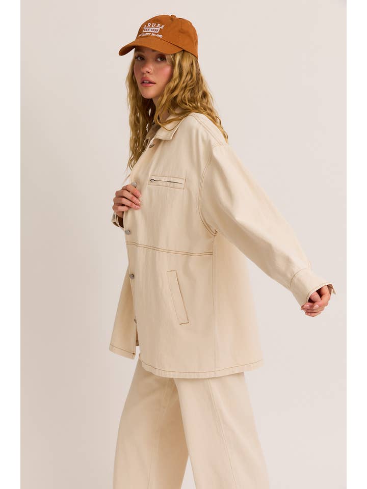 CREAM CONTRAST STITCH DETAIL OVERSIZED TWILL JACKET
for wholesale on Faire
