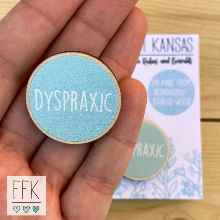 Farr From Kansas – wholesale Lapel pin/button – Dyspraxic Birch Wood Pin Badge