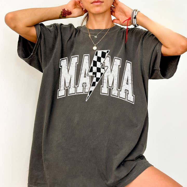 Mama Checker Bolt Pepper Comfort Colors Tee for wholesale by Tacos and Tshirts