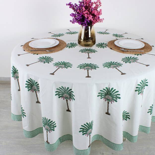 Fabricrush Thanksgiving Green Palm Round Tablecloth for wholesale by Fabricrush