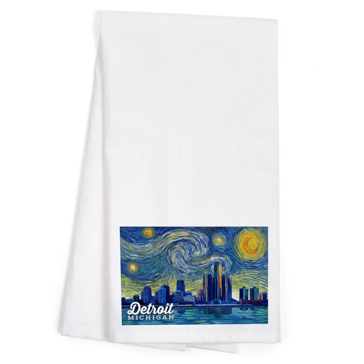 Lantern Press - Vendita all'ingrosso Strofinacci - CANOVACCIO BIOLOGICO Detroit, Michigan, serie Starry Night