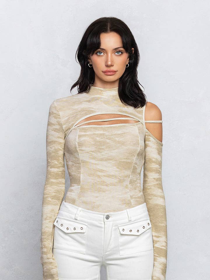 No Vacancy - Wholesale Bodysuit - Women's - Marble printed ribbed mock-neck bodysuit0