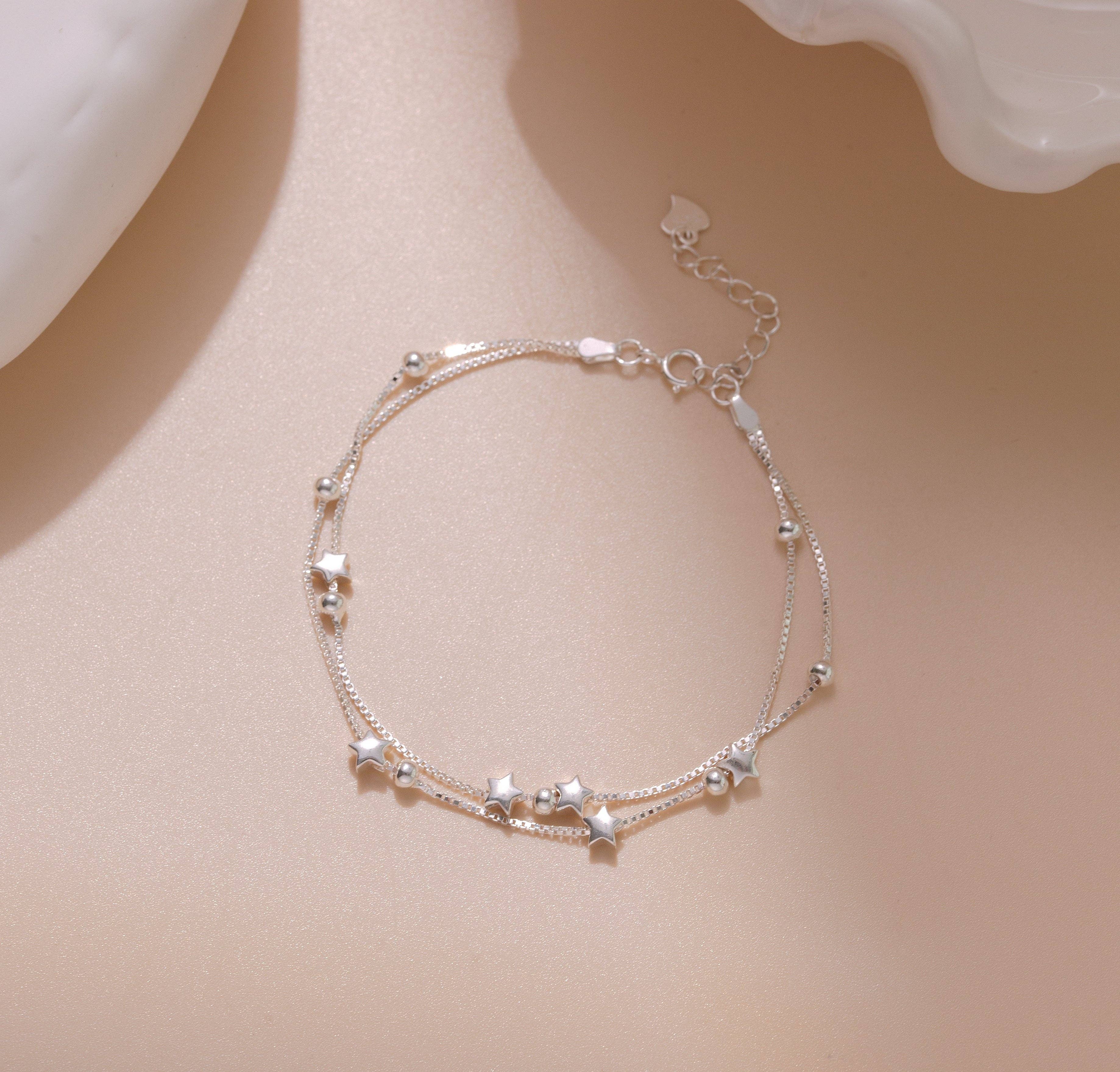happyzzzsu - Vente Bracelets à breloques/pendentifs - Bracelet à étoiles à double couche en argent sterling 9254