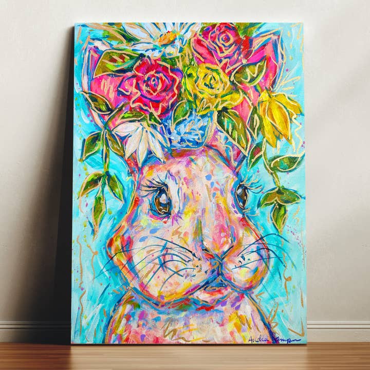 Marie Bunny Canvas Print - Bloemenkonijn Kunstschilderij Paasdecoratie voor wholesale door Audra Style