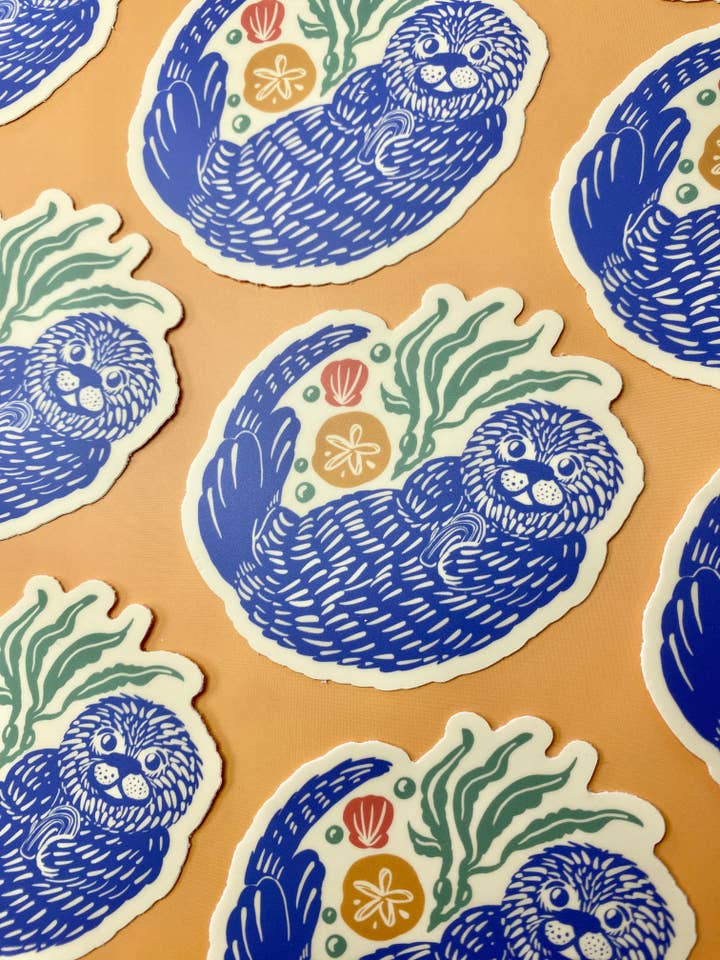 Otter Sticker, Sea Otter, Marine Animal, Seashell, Ocean for wholesale by Melissa Pothier Art
