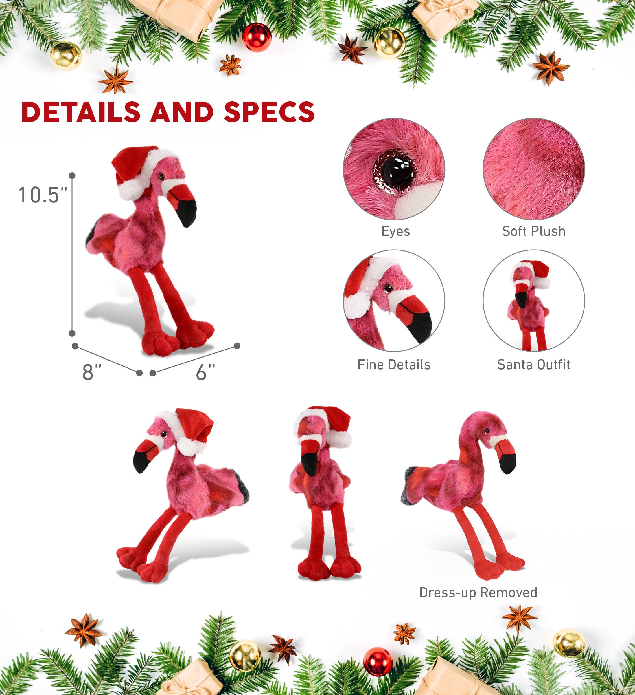 Cota Global – wholesale Fyllda/plyschleksaker - Barn och baby – Plyschjultomte - Supersoft plysch - Rosa batikflamingo 8"2